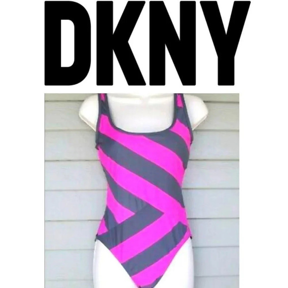 DKNY Donna KaranPink & Gray Stripe sz 6 swimsuit